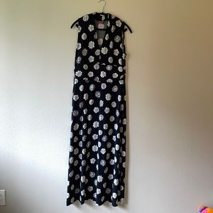Black with white printed flowers dress.